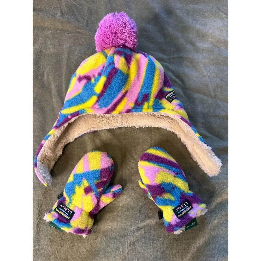 LL Bean Toddler Girls SET Beanie and Gloves 12-24 months